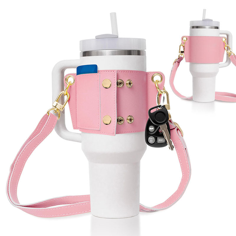 Water Bottle Handle Shoulder Strap For 30-40oz Bottles PU Leather Tumbler Handle Water Bottle Sling Accessory - Rhino Lifestyle