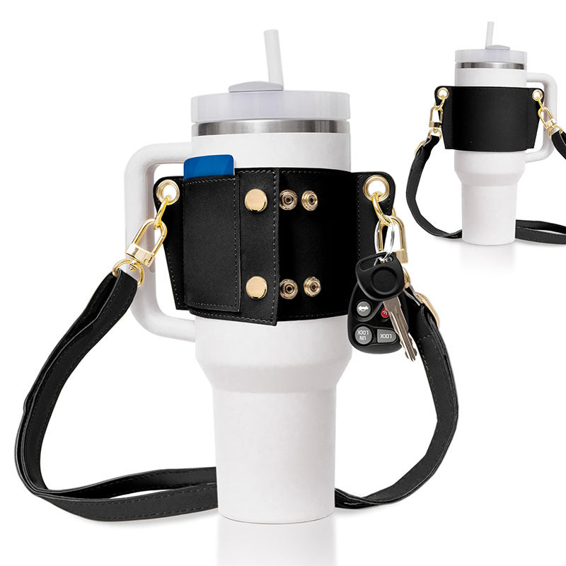Water Bottle Handle Shoulder Strap For 30-40oz Bottles PU Leather Tumbler Handle Water Bottle Sling Accessory - Rhino Lifestyle