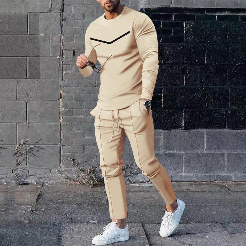 Round Neck Long Sleeve T-shirt Trousers Suit Men - Rhino Lifestyle