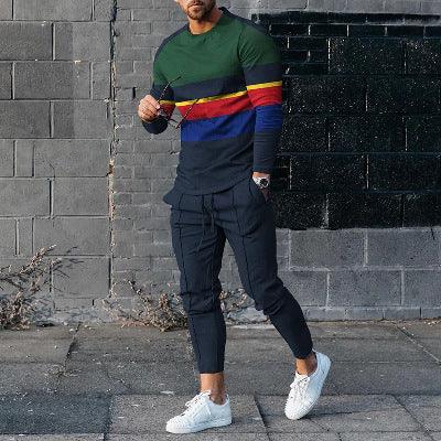 Round Neck Long Sleeve T-shirt Trousers Suit Men - Rhino Lifestyle