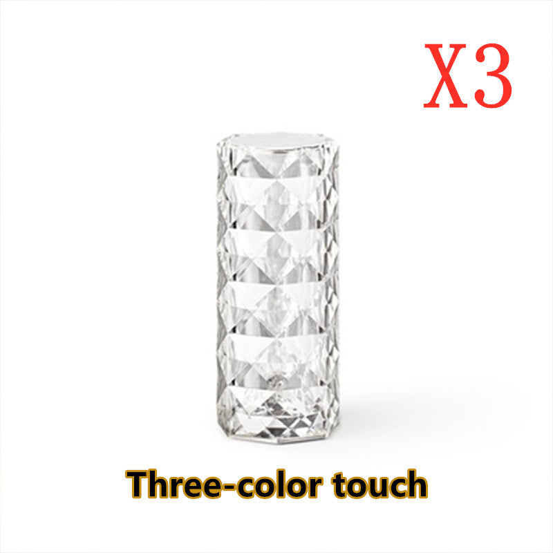 Rhino Nordic Crystal Lamp USB Table Lamps Bedroom Touch Dimming Atmosphere Diamond Night Light Rose Projector Lamp Decor