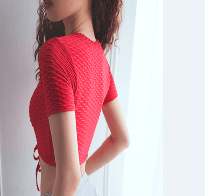 Women's Sports Shirt Breathable Fitness Top Drawstring Seamless Yoga Vest Gym Bra - Rhino Lifestyle