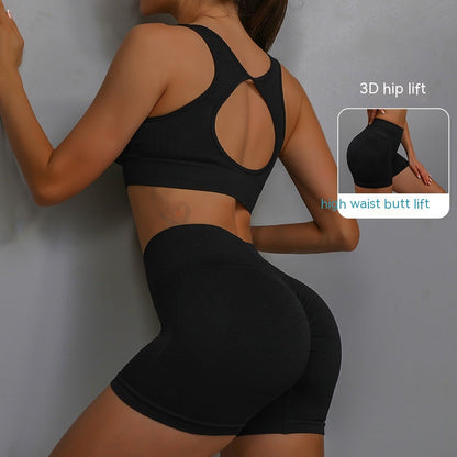 2pcs Sports Fitness Yoga Suit Breathable Hip-lifting Shorts And Hollow Out Back Bra Womens Clothing - Rhino Lifestyle