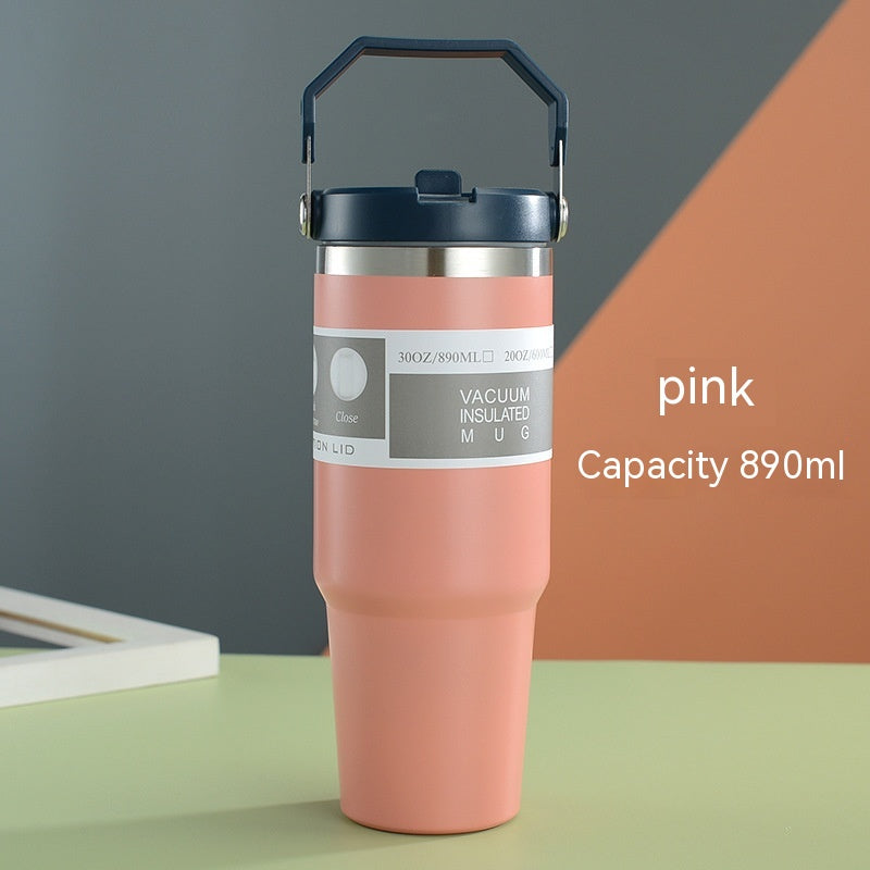 Portable Car Cup Stainless Steel Cup Travel Sports Water Bottle With Handle Cover Coffee Tumbler Cup - Rhino Lifestyle
