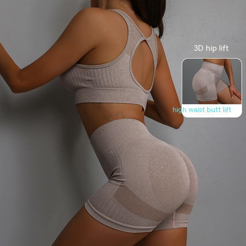 2pcs Sports Fitness Yoga Suit Breathable Hip-lifting Shorts And Hollow Out Back Bra Womens Clothing - Rhino Lifestyle