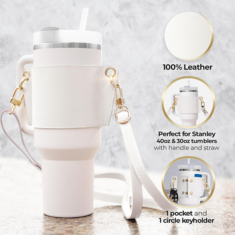 Water Bottle Handle Shoulder Strap For 30-40oz Bottles PU Leather Tumbler Handle Water Bottle Sling Accessory - Rhino Lifestyle