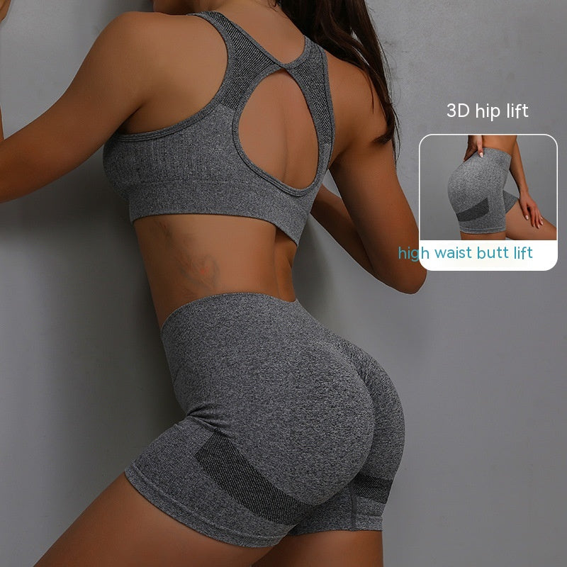 2pcs Sports Fitness Yoga Suit Breathable Hip-lifting Shorts And Hollow Out Back Bra Womens Clothing - Rhino Lifestyle