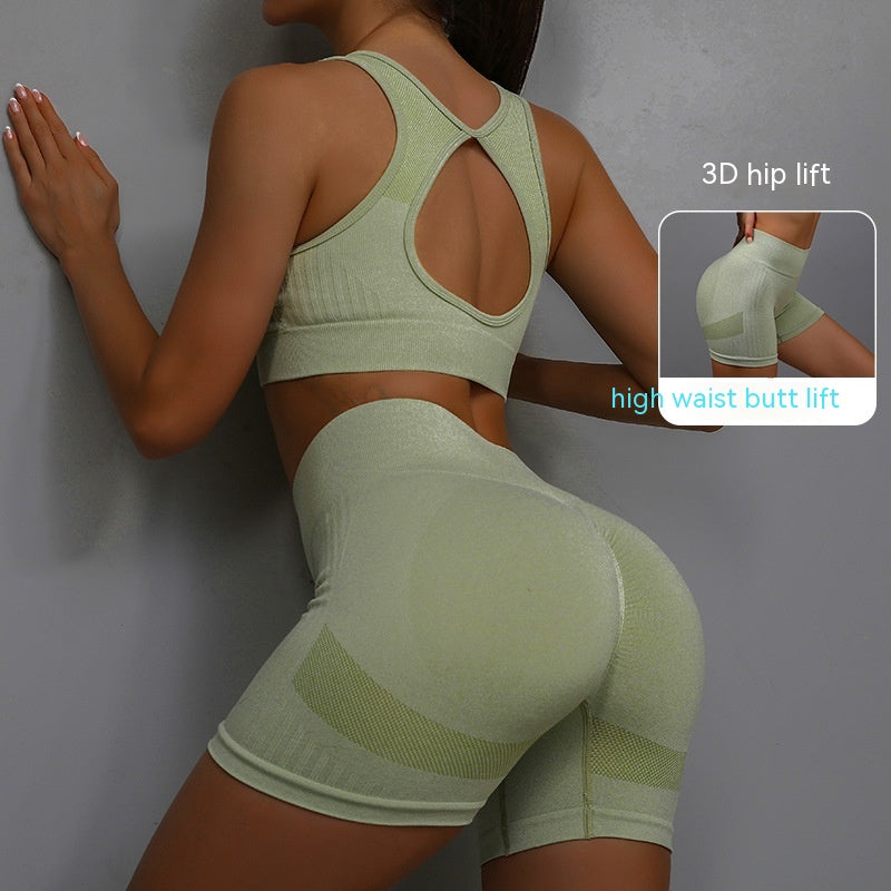 2pcs Sports Fitness Yoga Suit Breathable Hip-lifting Shorts And Hollow Out Back Bra Womens Clothing - Rhino Lifestyle