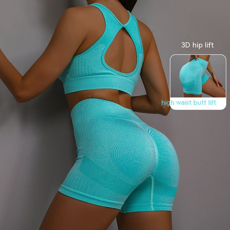 2pcs Sports Fitness Yoga Suit Breathable Hip-lifting Shorts And Hollow Out Back Bra Womens Clothing - Rhino Lifestyle