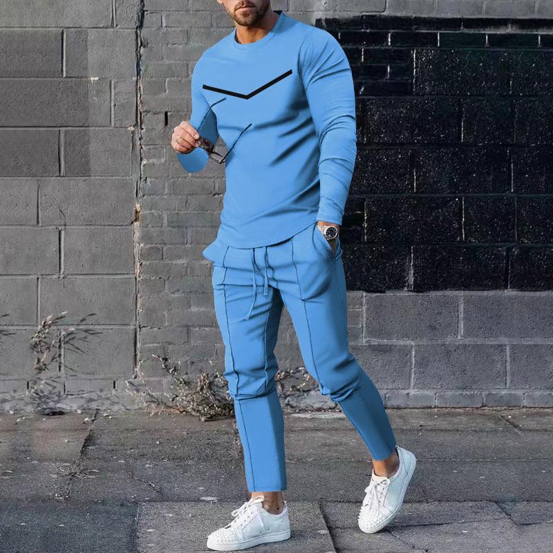 Round Neck Long Sleeve T-shirt Trousers Suit Men - Rhino Lifestyle