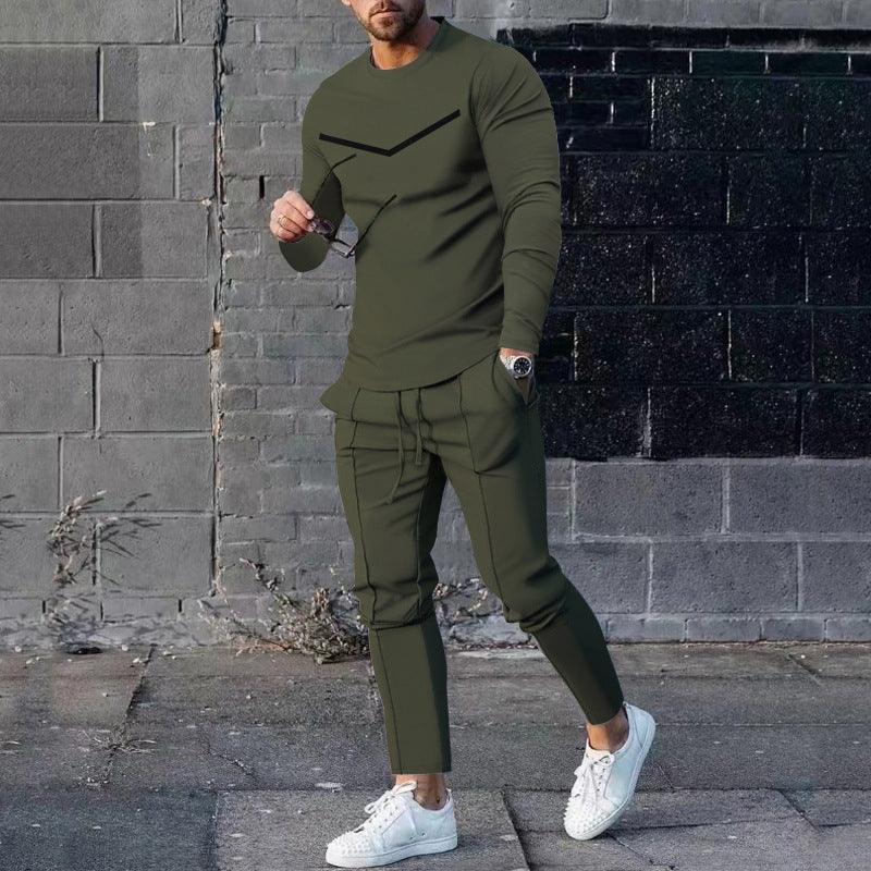 Round Neck Long Sleeve T-shirt Trousers Suit Men - Rhino Lifestyle