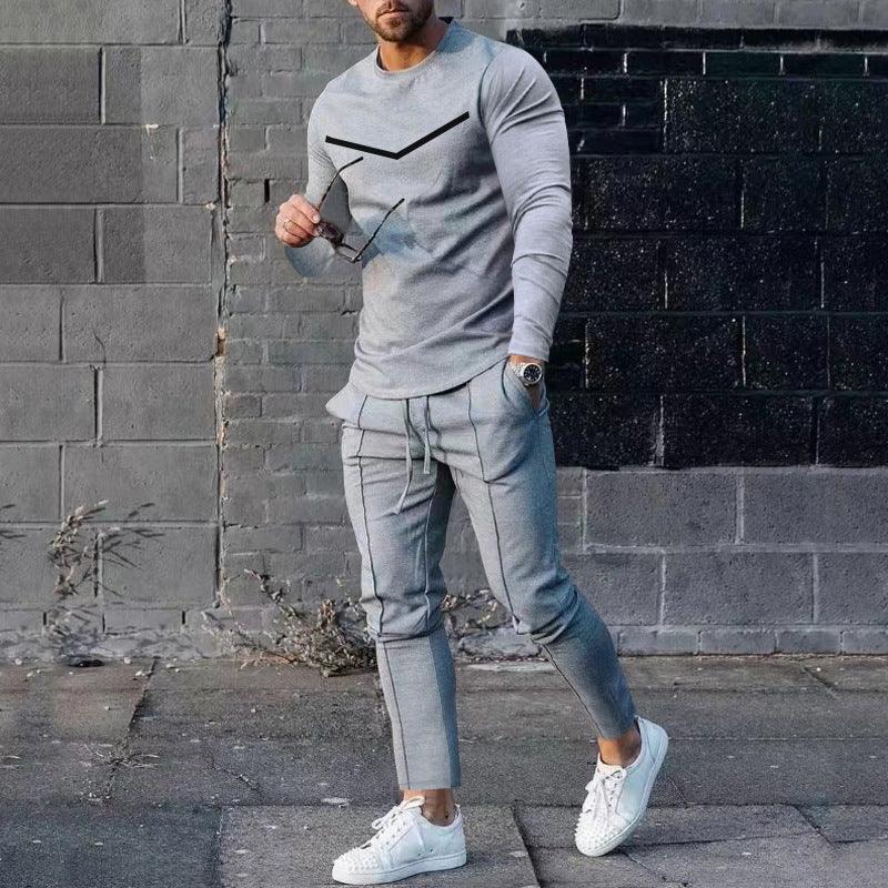 Round Neck Long Sleeve T-shirt Trousers Suit Men - Rhino Lifestyle