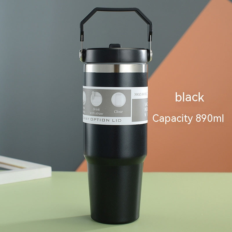 Portable Car Cup Stainless Steel Cup Travel Sports Water Bottle With Handle Cover Coffee Tumbler Cup - Rhino Lifestyle