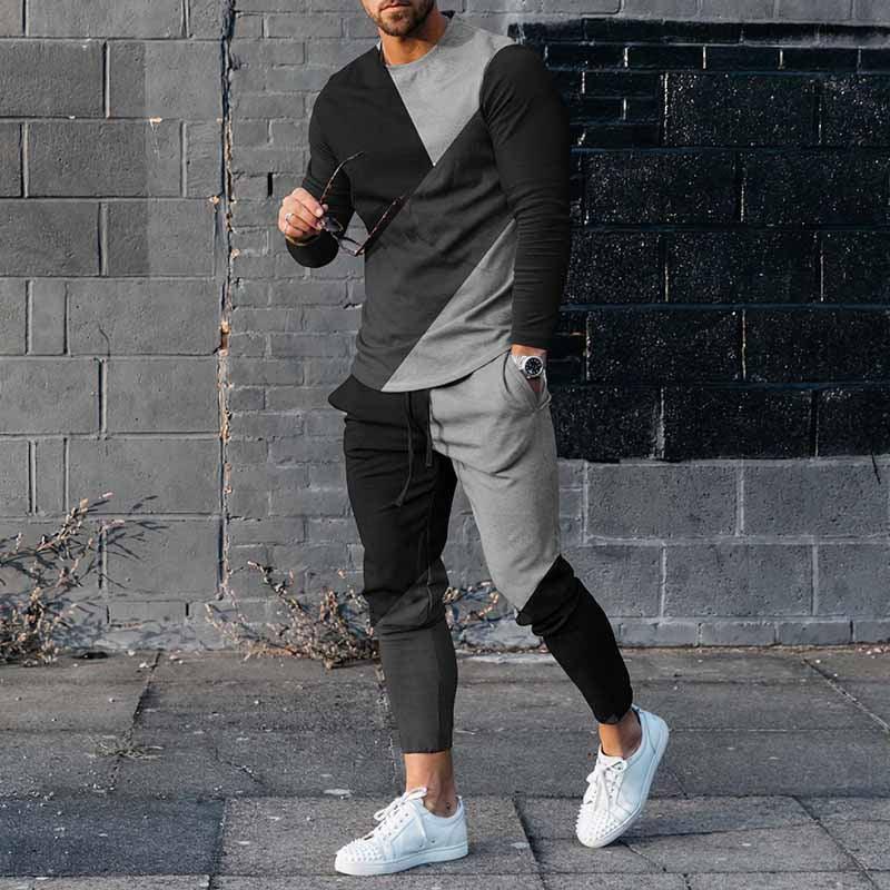 Round Neck Long Sleeve T-shirt Trousers Suit Men - Rhino Lifestyle