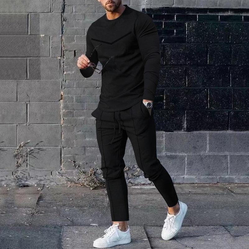 Round Neck Long Sleeve T-shirt Trousers Suit Men - Rhino Lifestyle