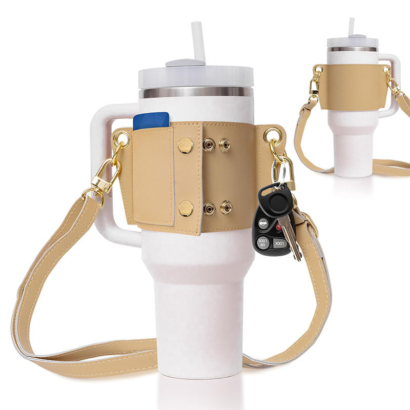 Water Bottle Handle Shoulder Strap For 30-40oz Bottles PU Leather Tumbler Handle Water Bottle Sling Accessory - Rhino Lifestyle