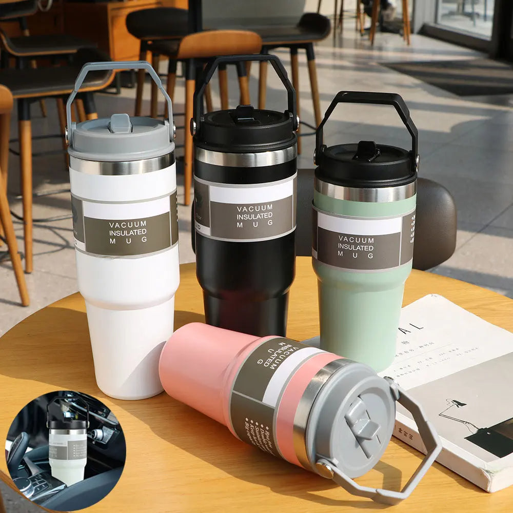 Portable Car Cup Stainless Steel Cup Travel Sports Water Bottle With Handle Cover Coffee Tumbler Cup - Rhino Lifestyle