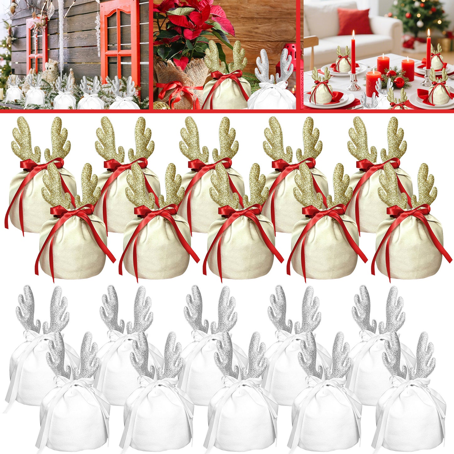 5 Pcs Christmas Antler Gift Bags