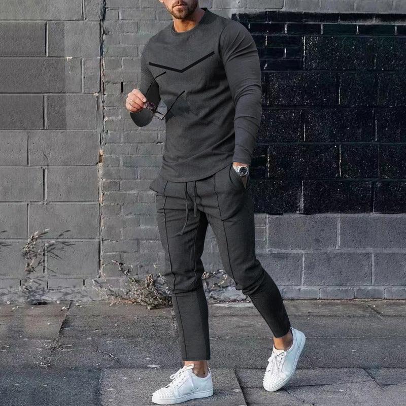 Round Neck Long Sleeve T-shirt Trousers Suit Men - Rhino Lifestyle