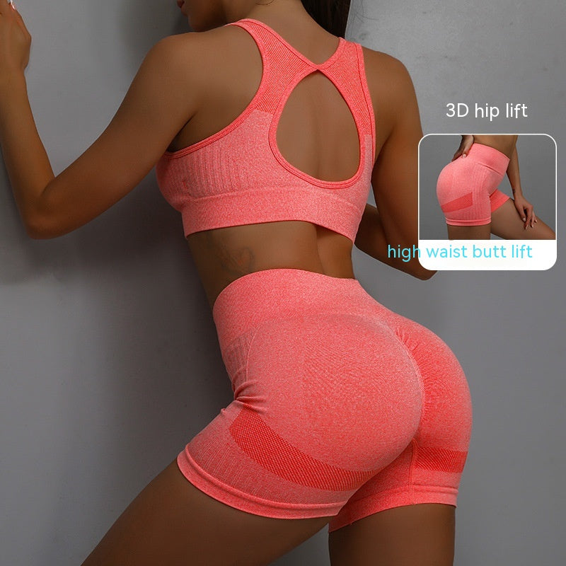 2pcs Sports Fitness Yoga Suit Breathable Hip-lifting Shorts And Hollow Out Back Bra Womens Clothing - Rhino Lifestyle