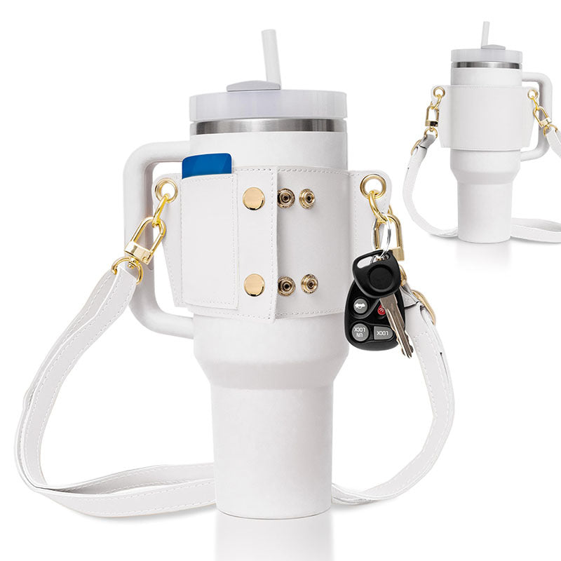 Water Bottle Handle Shoulder Strap For 30-40oz Bottles PU Leather Tumbler Handle Water Bottle Sling Accessory - Rhino Lifestyle