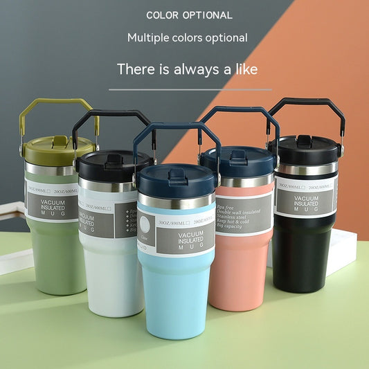 Portable Car Cup Stainless Steel Cup Travel Sports Water Bottle With Handle Cover Coffee Tumbler Cup - Rhino Lifestyle
